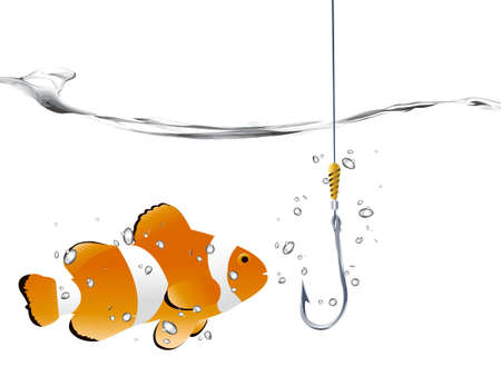 clown fish looking at empty fishhook .のイラスト素材