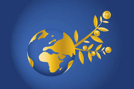 Abstract and Business Background with globe map and wavy lines.のイラスト素材