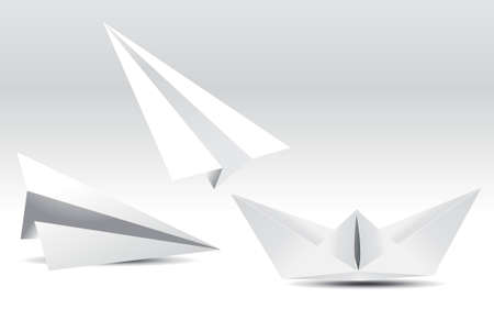 child paper airplanes and boat, のイラスト素材