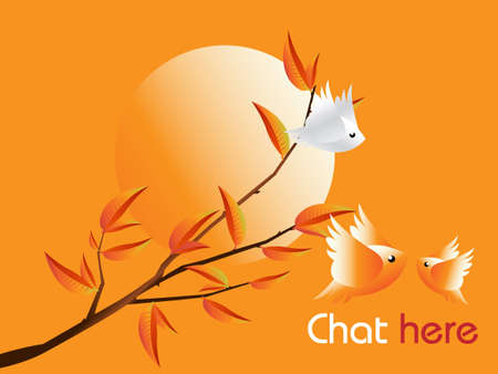 Lovebirds Character flying togetherness around twig, cartoon Illustration.の写真素材