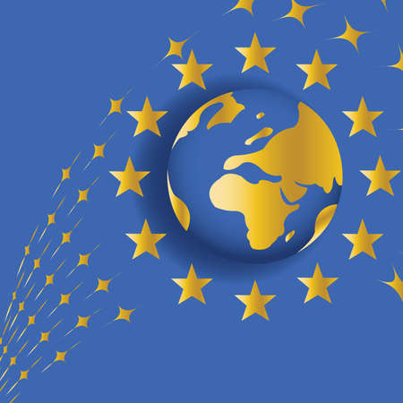 Abstract and Business Background with globe map and wavy lines.のイラスト素材