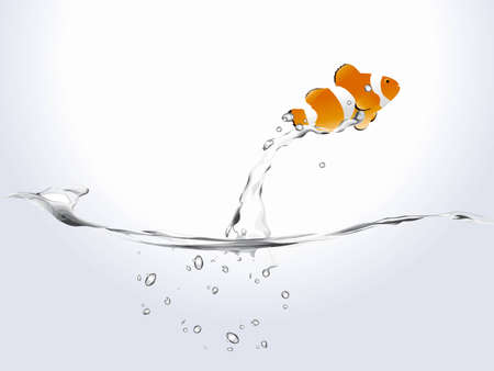 clown fish jumping free with water splash and bubbles.のイラスト素材