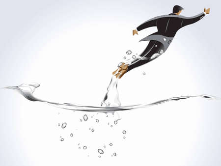 business concept, businessman jumping into the water, business risk and no help.のイラスト素材