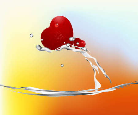 Valentine's Day Concept, red hearts diving into the water.のイラスト素材