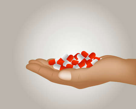 Hand holding set of Pills, Medical Insurance Concept.のイラスト素材