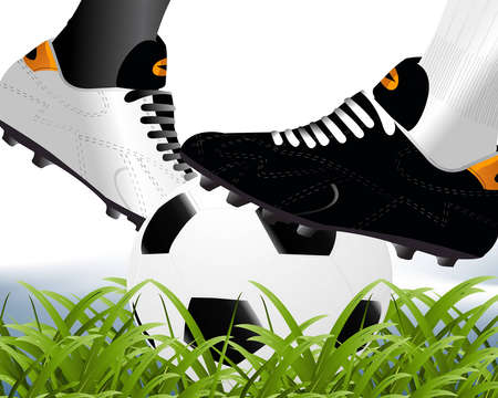 two players trying to take up the football.のイラスト素材