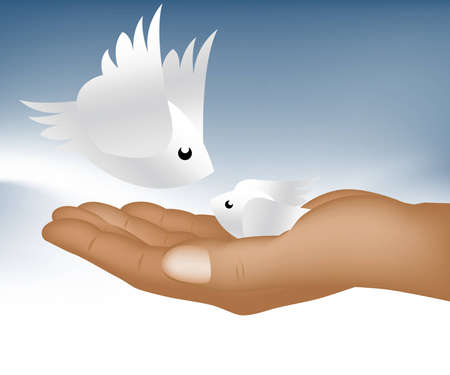 Hand holding small birdのイラスト素材
