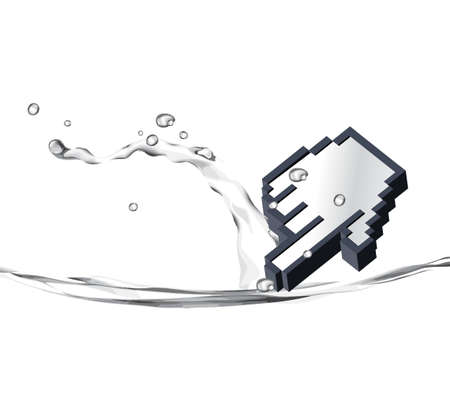 Illustration of 3d pointer dropping in water .