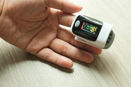 A device to measure the oxygen saturation of a person at the fingertips. And checking oxygen...
