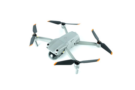 Aerial equipment Drone with Digital Camera on the White and blue Background .Technology concept.on...