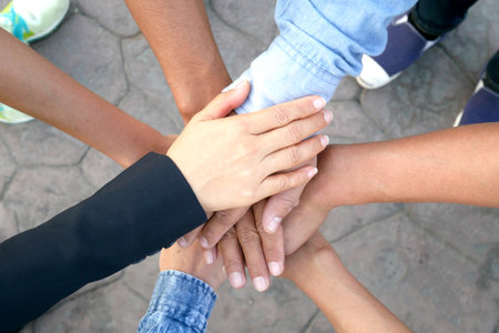 Hand of people assemble corporate Meeting Teamwork and harmonious Symbolの写真素材