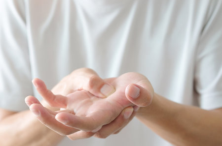 Hands of computer users have pain and injury to the fingers. From Syndrome Syndrome .Health and Physical Conceptsの写真素材