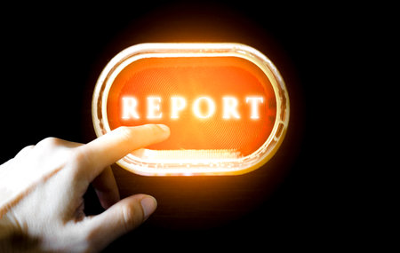 hand of the person pressing the report button.Technology conceptの写真素材