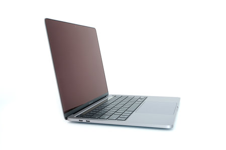 On October 7, 2021, in Bangkok, the new generation MacBook Pro laptop, space gray color, on a white background.のeditorial素材