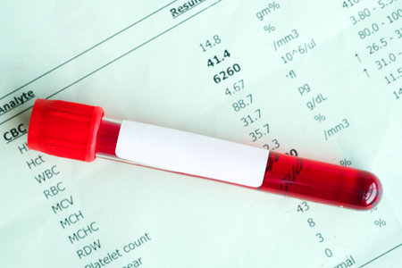 Complete blood samples and blood test results . Health and medical conceptsの写真素材