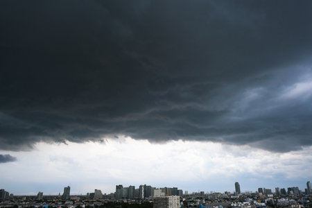 Pictures of heavy rain and stormy clouds In the modern city