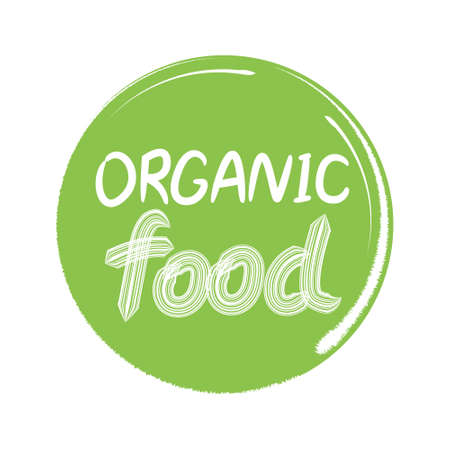 Emblem, sign for packages, natural products and health food stores. Vegan, raw, healthy food badges, tags for cafe, restaurants, products packaging etc. Healthy Food Lettering in Round Frame.のイラスト素材