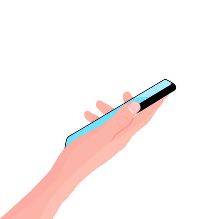 Mobile phone in the hand. Woman holds black smartphone. Finger touching screen. Online education,...