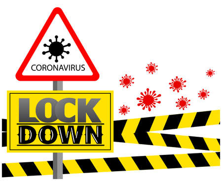 Lockdown barrier tape. Concept of world national lockdown due to coronavirus crisis and pandemic in the world covid-19 disease. Stay home conceptのイラスト素材