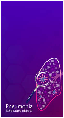 Coronavirus COVID-19 SARS-CoV-2 outbreak and coronaviruses influenza in the blue background. Human lungs with magnifier. Pandemic medical health risk, immunology, virology, epidemiology conceptのイラスト素材