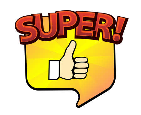 Comic lettering Super. Comic speech bubble with emotional text Super. Vector bright dynamic cartoon illustration in retro pop art style isolated on white background. Comic text sound effects.のイラスト素材