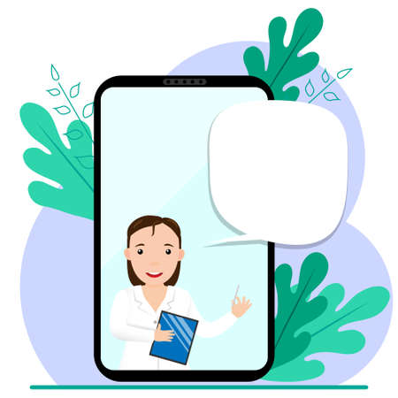 Online consultation doctor. Concept of online medicine and healthcare application for website. Medical diagnostics over the Internet. Doctor online. Flat vector illustrationのイラスト素材