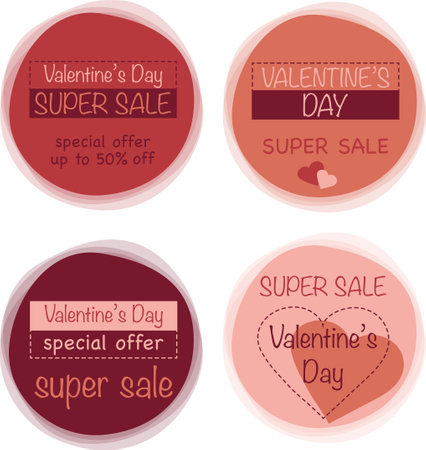 Valentine Day sale labels template. Set  badges, stickers for Valentine Day promotion. Vector illustration.のイラスト素材