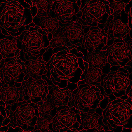 Seamless pattern with red rose flowers on blackのイラスト素材