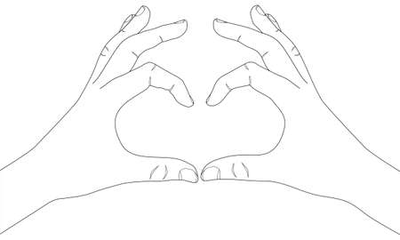 Hands show heart shape gesture. Hand drawn vector line art illustration. Sketchのイラスト素材