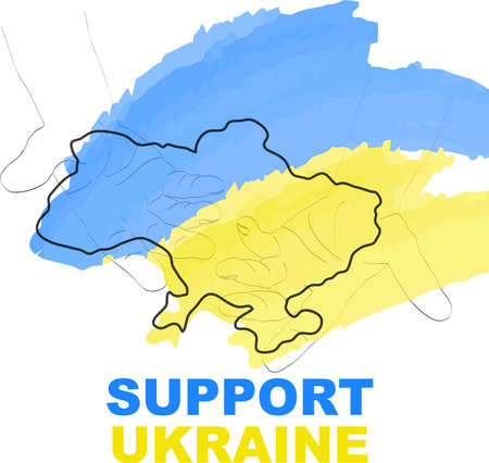 Support Ukraine. Ukrainian flag, open hands supporting country. Praying concept. Save Ukraine from Russia.のイラスト素材