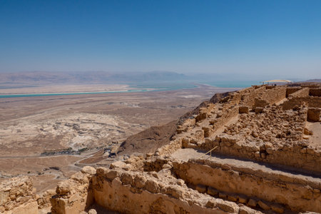 Desert landscape of Israel, Dead Sea, Jordan. Masada fortress. Selective focusの写真素材