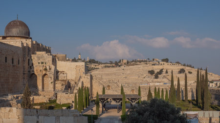 Temple Mount south wall with Al-Aqsa Mosque and archeological excavation site in Jerusalem Old City....