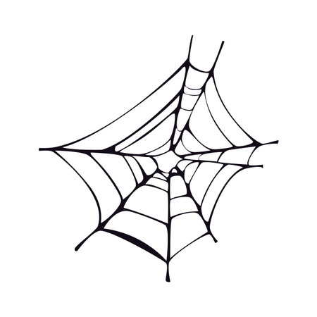 Cartoon Halloween spooky cobweb or spider web thread. Halloween tangled spider web net, autumn party scary spiderweb vector decor element. Horror holiday spooky cobweb thread or decorationのイラスト素材