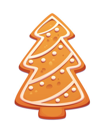 Gingerbread cookie Christmas cartoon pastry dessert. Happy New Year pastry and confectionery, Xmas celebration isolated vector bakery. Winter dessert decoration of Christmas tree gingerbread cookieのイラスト素材