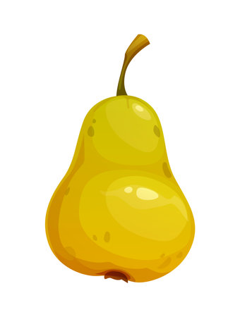 Cartoon ripe raw pear fruit, autumn season. Yellow harvest dessert with vitamins. Ripe vegan nutrition food with seed. Fresh juicy pear in fallのイラスト素材