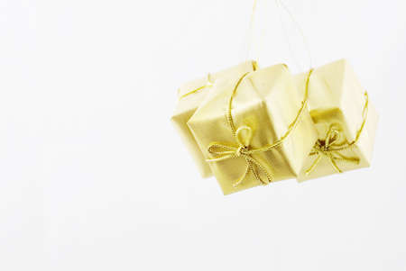 Modern, bright and shiny Christmas decorations on white backgroundの写真素材