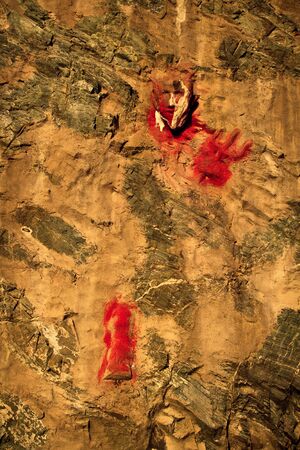 Devil trying to break free from the wall,  Luganoの写真素材