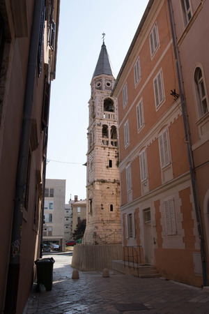Zadar street with a view of a tower, Croatiaの写真素材
