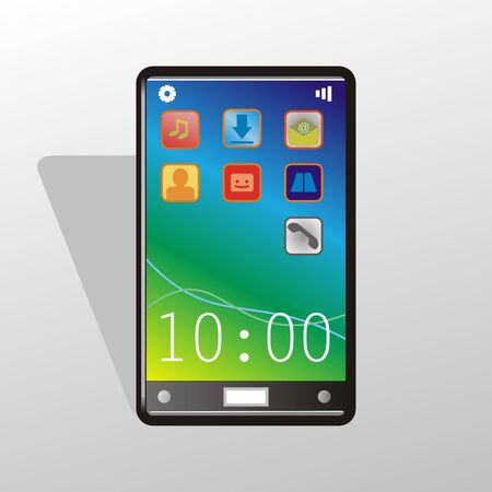 Illustration depicting a smartphone, tablet with icons on the desktop.のイラスト素材