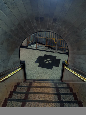 3D CG rendering of stairs and stairs with stairs in a buildingの写真素材