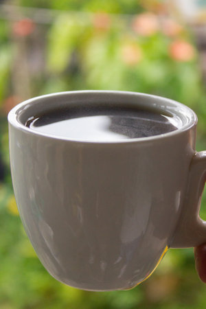 Coffee cup on nature background, coffee in the morning.の写真素材