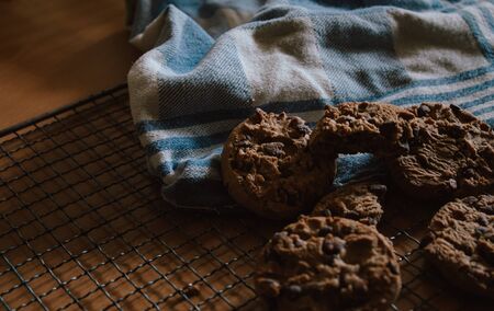 Homemade cookies fresh from the oven. View of fresh and handmade cookies.の写真素材