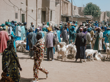 Timbuktu, Mali, Africa - February 3, 2008: People selling and buying at town marketのeditorial素材