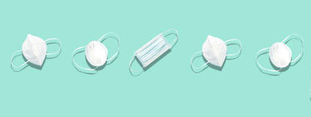 Banner of different types of masks, medical mask, filter mask and protection mask ffp2 and ffp3. Covid concept.の写真素材