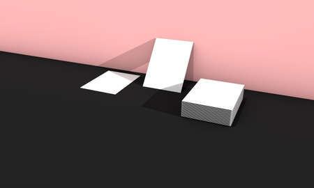 White business cards on pink colorful background generated in 3d illustration. 3d rendering image...
