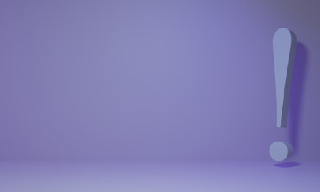 Exclamation mark on purple background. 3d illustration.