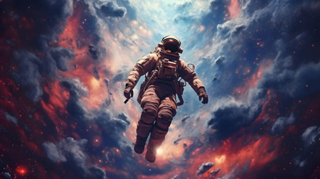 An astronaut flying in the space. AI Generated.の素材