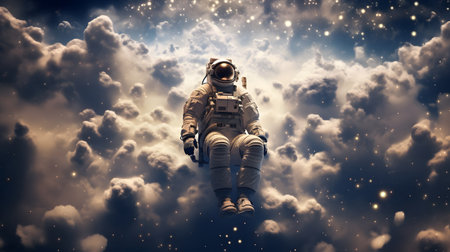 An astronaut flying in the space. AI Generated.の素材