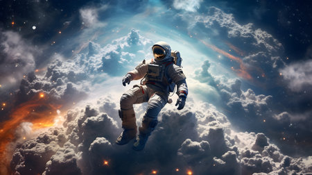 An astronaut flying in the space. AI Generated.の素材