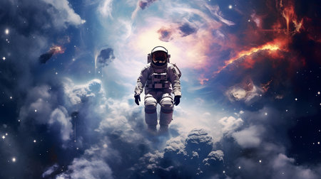 An astronaut flying in the space. AI Generated.の素材